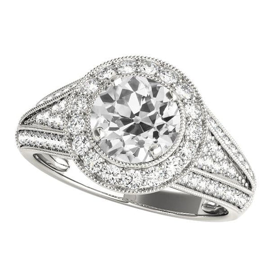 Womens Halo Round Old Miner Genuine Diamond Ring Split Milgrain Shank 6 Carats