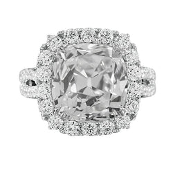 Women's Halo Wedding Ring Old Mine Cut Cushion Real Natural Earth Mined Diamond Split Shank 9 Carats