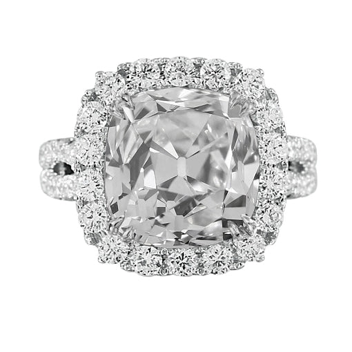 Women's Halo Wedding Ring Old Cut Cushion Real Diamond Split Shank 9 Carats