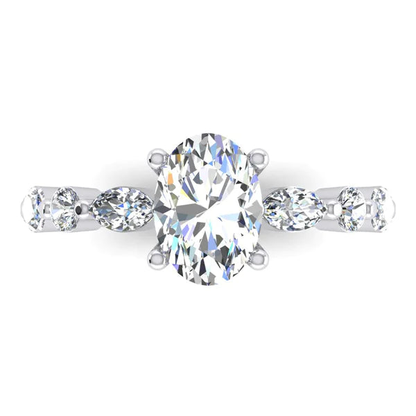 Womens Hidden Halo Engagement Ring Oval, Marquise, Round Cut Real Diamond