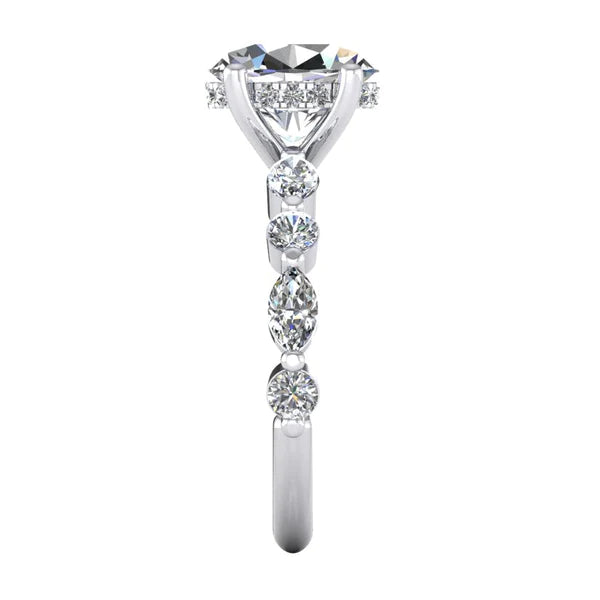 Womens Hidden Halo Engagement Ring Oval, Marquise, Round Cut Real Diamond