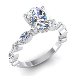 Womens Hidden Halo Engagement Ring Oval, Marquise, Round Cut Real Diamond