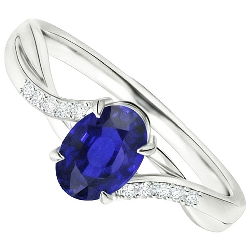 Womens Natural Earth Mined Diamond Gold Ring With Oval Ceylon Sapphire Center 4.75 Carats