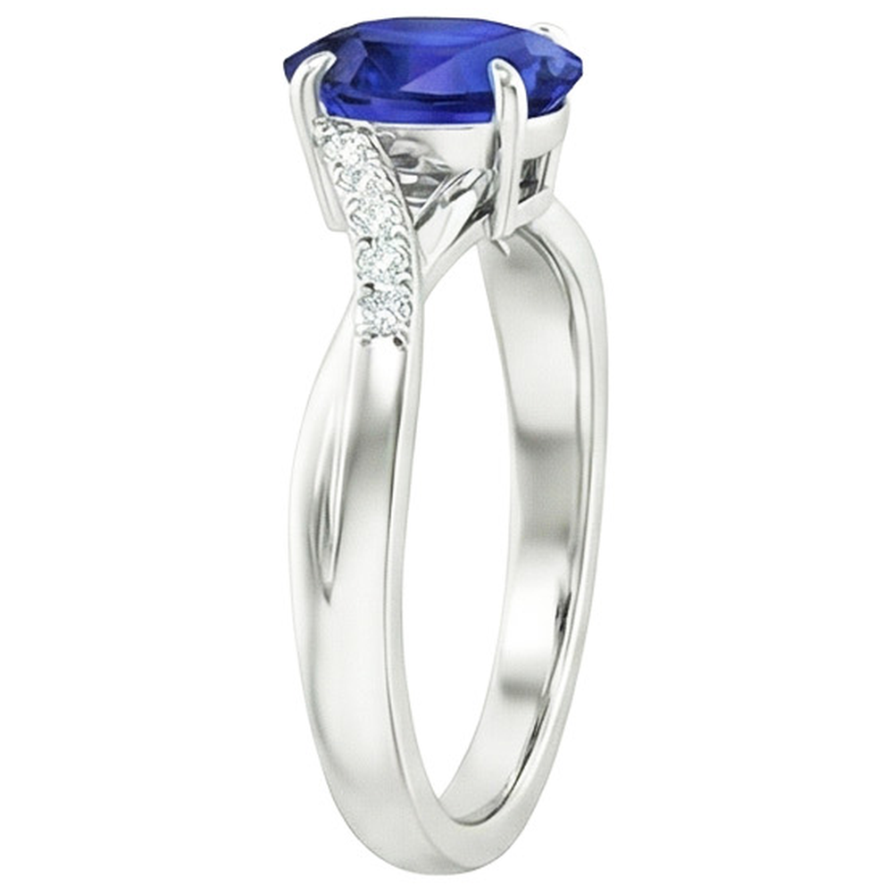 Womens Natural Earth Mined Diamond Gold Ring With Oval Ceylon Sapphire Center 4.75 Carats