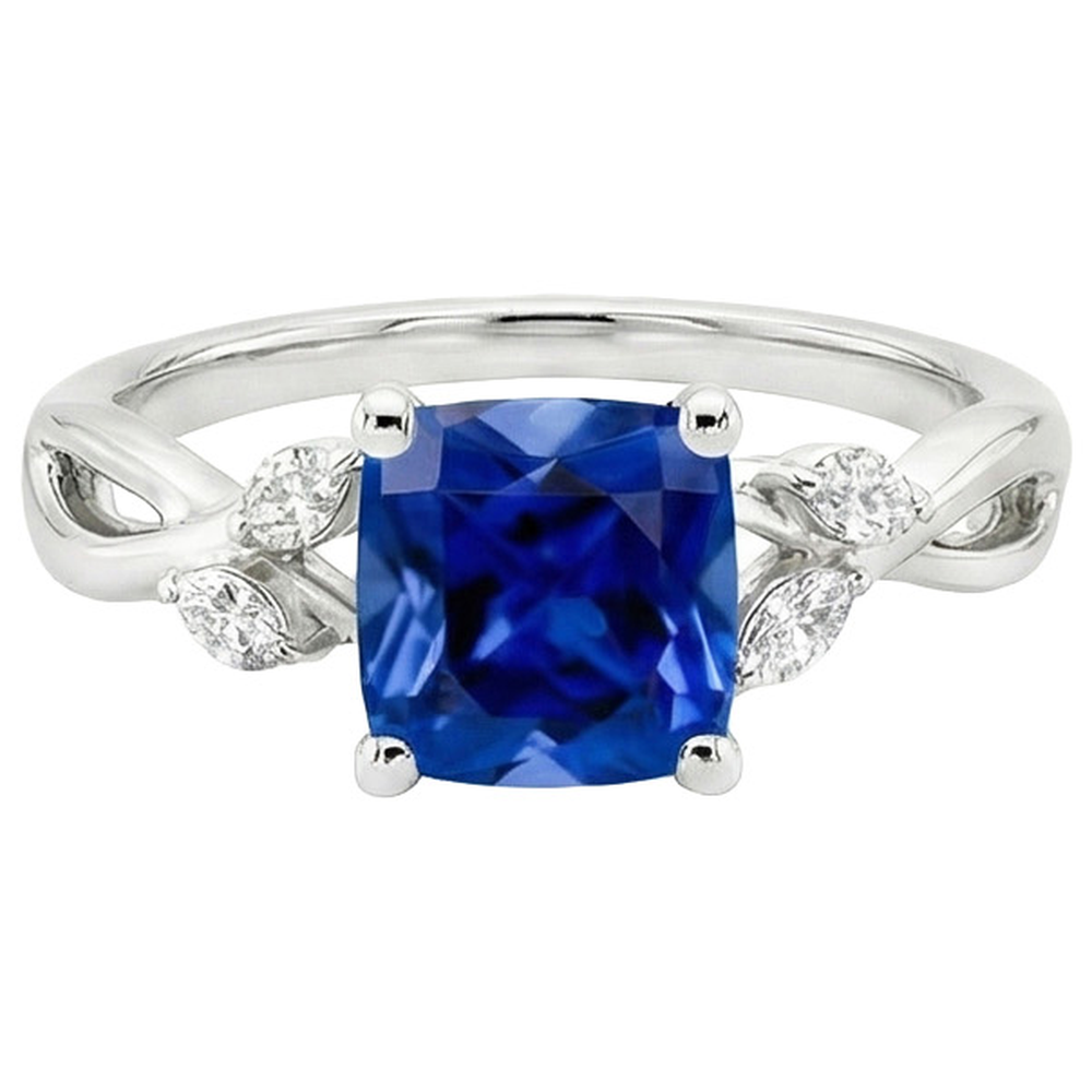 Womens Natural Earth Mined Diamond Marquise & Cushion Sapphire Ring Five Stone 2.75 Carats