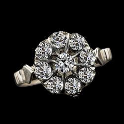 Women's Old Cut Round Natural Earth Mined Diamond Halo Ring Vintage Style 9 Carats