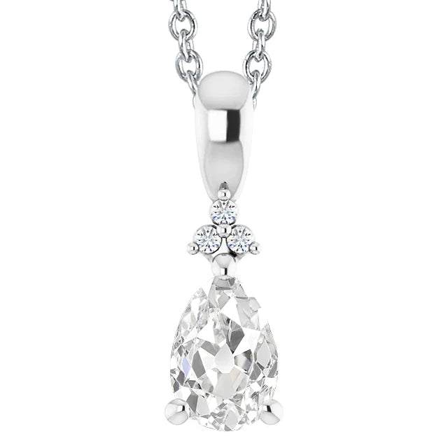 Women's Real Diamond Pendant Pear Old Cut 3 Carats White Gold 14K