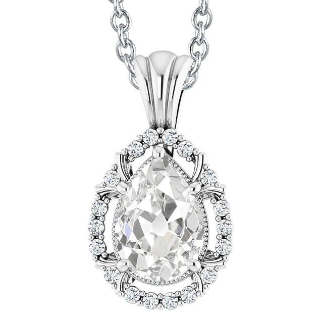 Womens Real Diamond Pendant Slide With Bail Round & Pear Old Miner 5 Carats