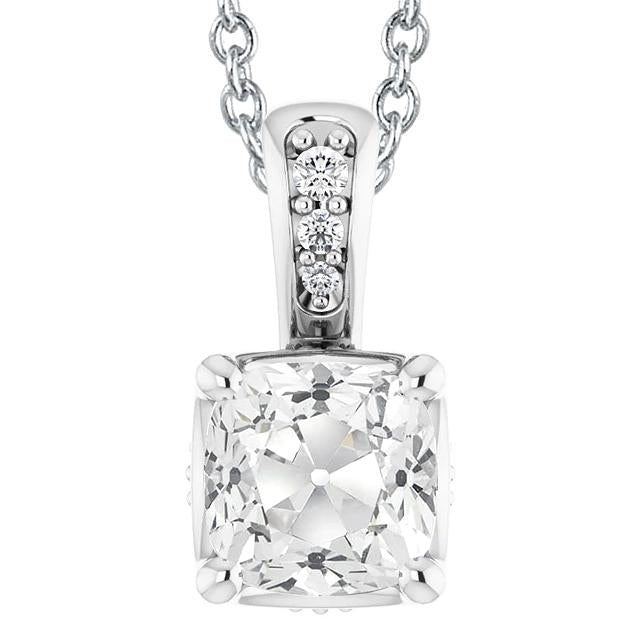 Women's Real Natural Earth Mined Diamond Pendant With Bail Cushion Old Miner 6 Carats Prong Set