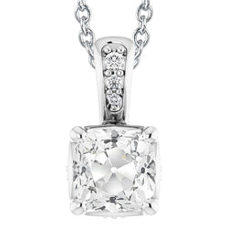 Women's Real Diamond Pendant With Bail Cushion Old Miner 6 Carats Prong Set
