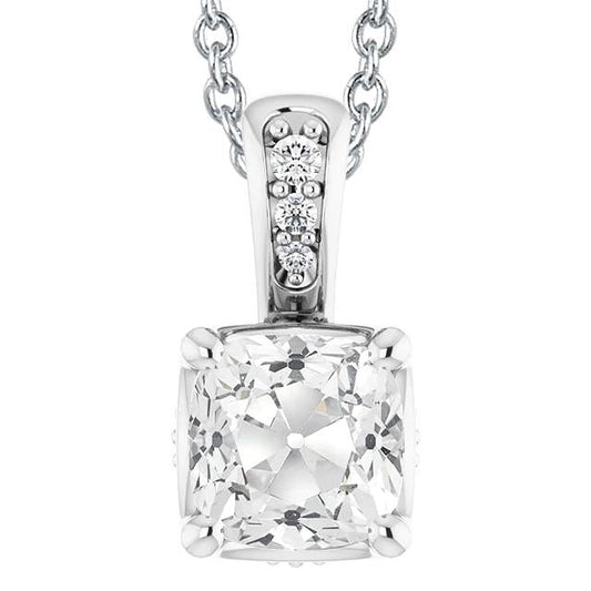 Women's Real Natural Earth Mined Diamond Pendant With Bail Cushion Old Miner 6 Carats Prong Set