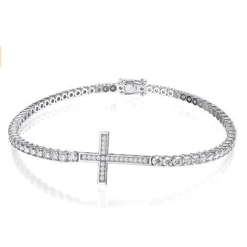 Women's Real Diamond Tennis Cross Bracelet 7 Carats White Gold Jewelry