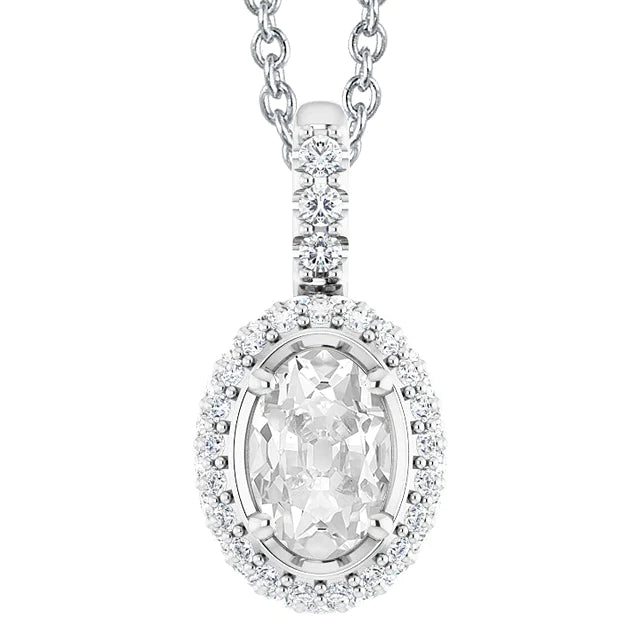 Women's Real Halo Diamond Pendant Oval Old Cut 5.50 Carats Jewelry 14K