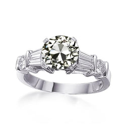 Women's Ring Baguette & Round Old Mine Cut Natural Diamond Gold 3 Carats