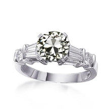 Women's Ring Real Baguette & Round Old Mine Cut Natural Diamond Gold 3 Carats