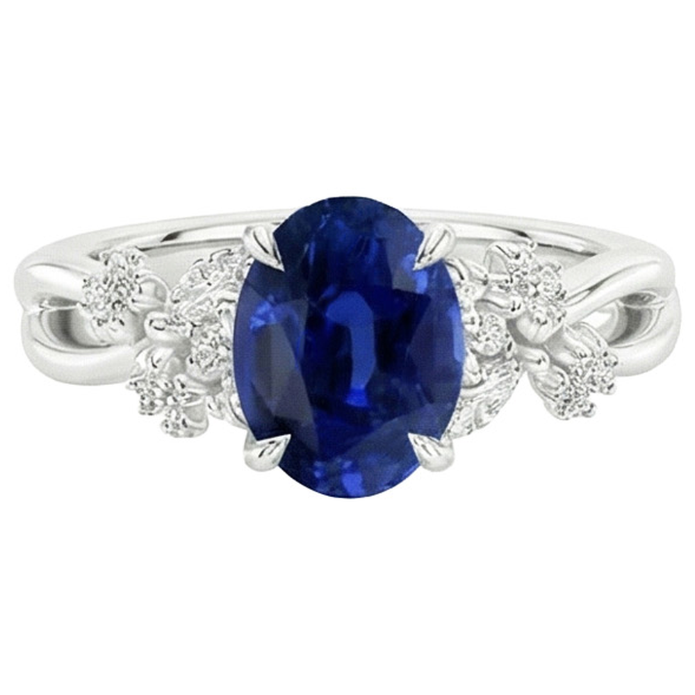 natural round sapphire 3.50ct ring on white background