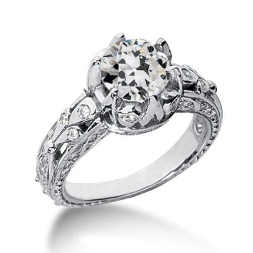 Women's Ring Old Mine Cut Genuine Diamond Antique Style 2 Carats Gold Jewelry