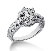 Women's Ring Old Mine Cut Genuine Diamond Antique Style 2 Carats Gold Jewelry