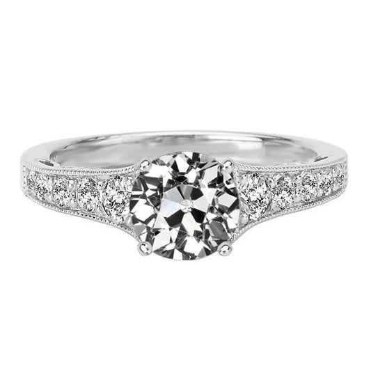 Women's Ring Round Old Miner Real Diamond 14K White Gold 5 Carats