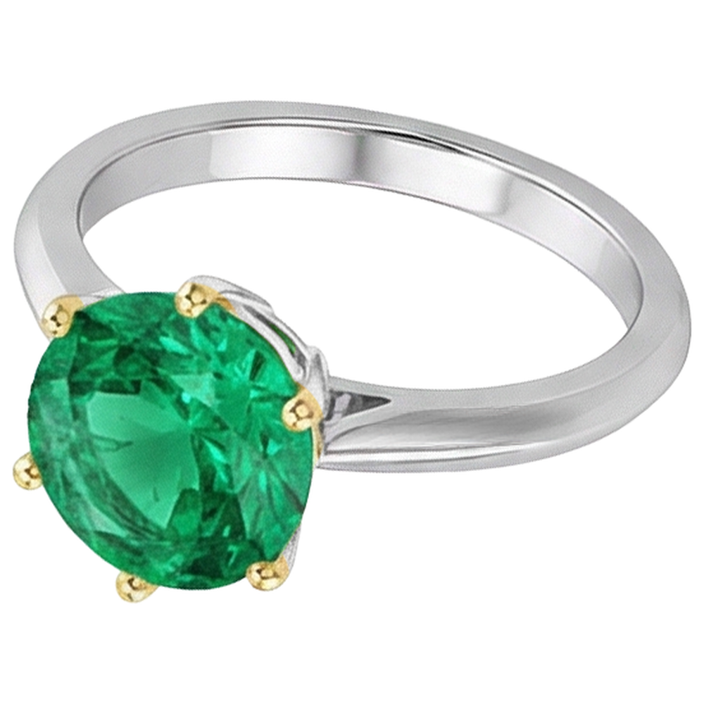 Earth-Mined Fine Emerald Precious Stone Ring 2.50 ct 14K Two Tone Gold – angle view