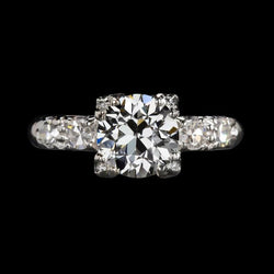 Women's Round Old Cut Natural Earth Mined Diamond Ring 3.50 Carats White Gold 14K