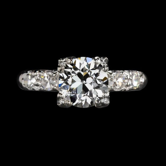 Women's Round Old Cut Genuine Diamond Ring 3.50 Carats White Gold 14K