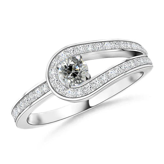 Women's Round Old Cut Natural Diamond Ring 2 Carats White Gold Split Shank