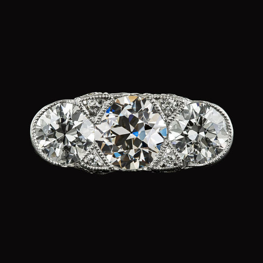 Women's Round Old Mine Cut Real Diamond Ring 5 Carats Milgrain Shank