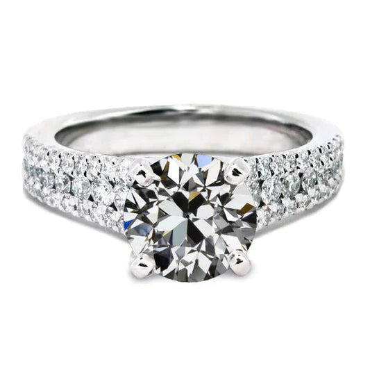 Women's Round Old Mine Cut Real Diamond Ring Pave Prong Set 6 Carats