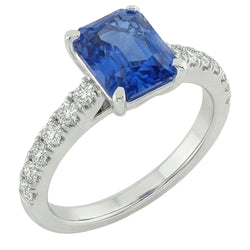 Natural Sapphire Ring 3.50ct - White Gold 14K