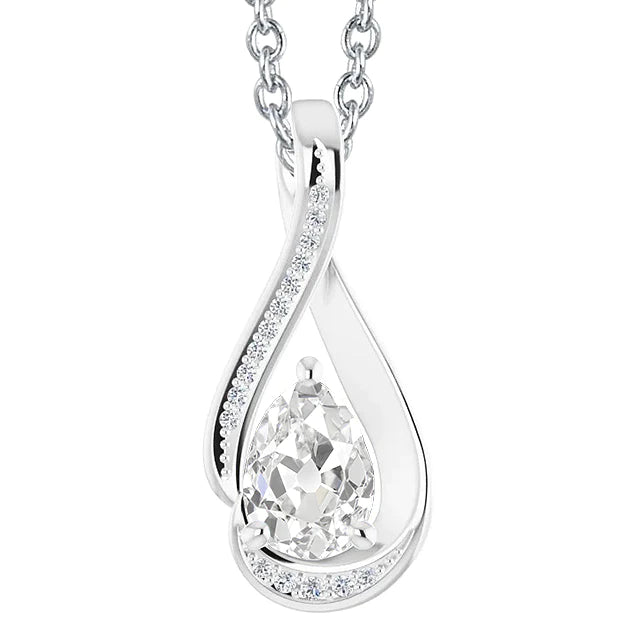 Women's Slide Real Diamond Pendant 3.50 Carats Pear Old Miner Twisted Style