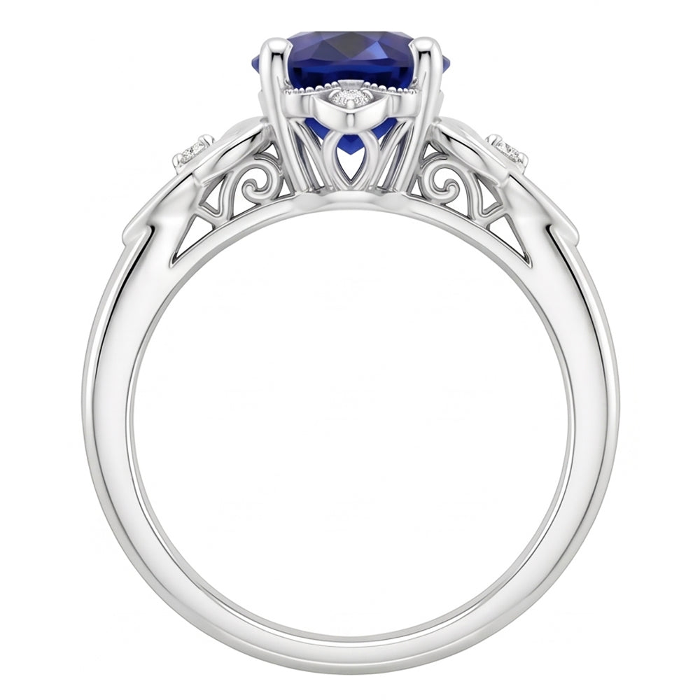 Womens Small Natural Earth Mined Diamond Gold Ring Vintage Style Blue Sapphire 2.50 Carats