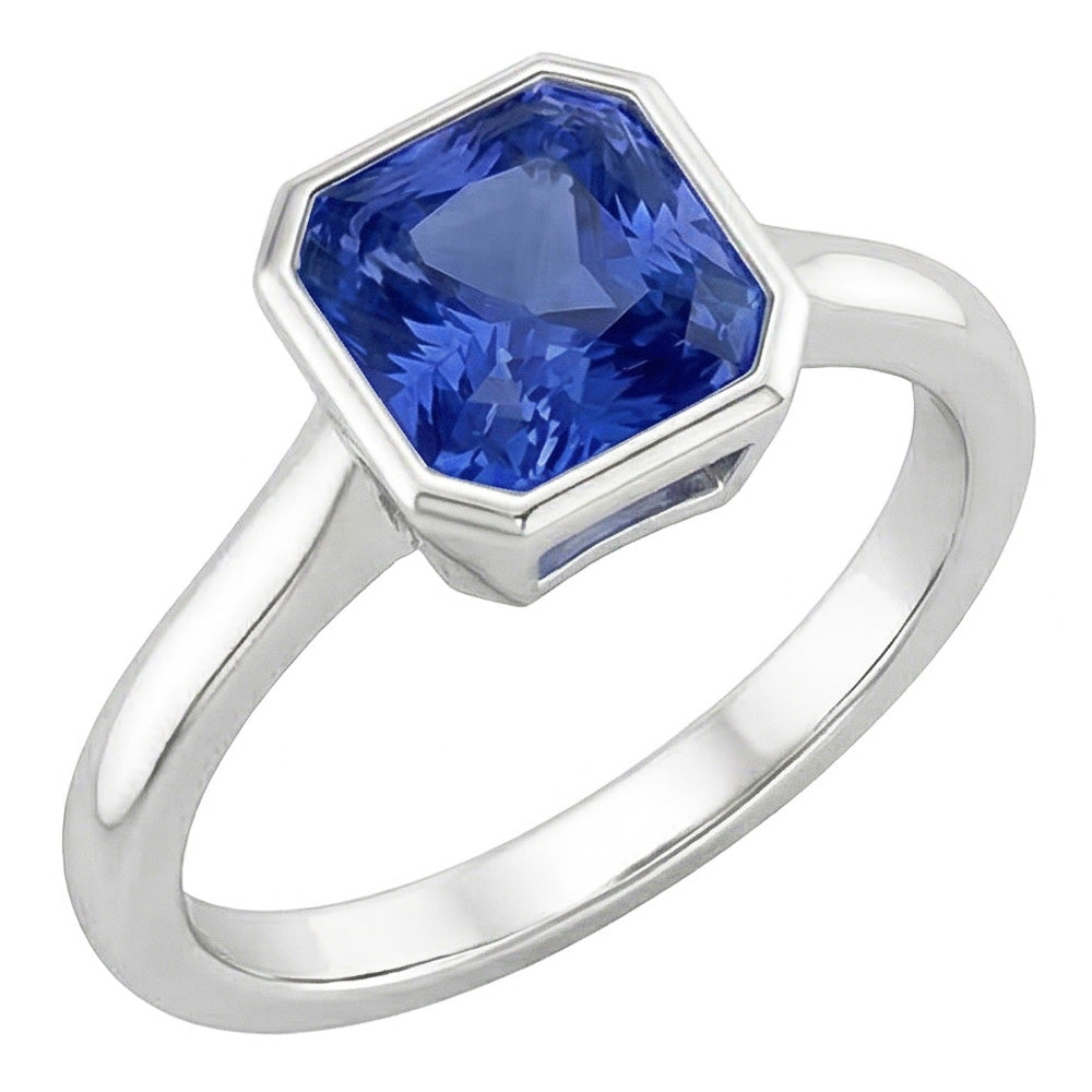 Womens Solitaire 1 Carat Bezel Set Natural Blue Sapphire Ring
