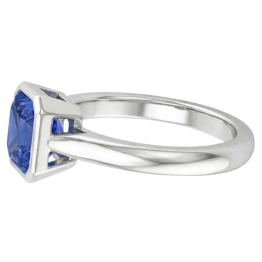 Womens Solitaire 1 Carat Bezel Set Natural Blue Sapphire Ring