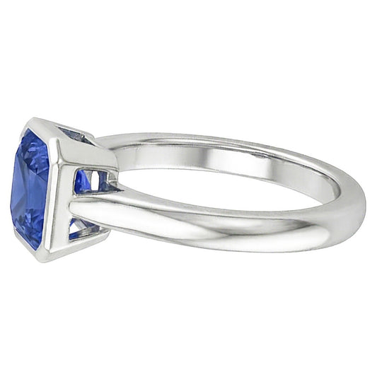 Womens Solitaire 1 Carat Bezel Set Natural Blue Sapphire Ring