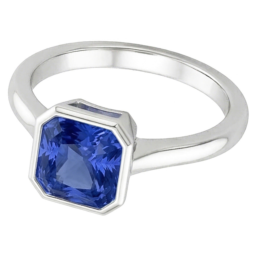 Womens Solitaire 1 Carat Bezel Set Natural Blue Sapphire Ring