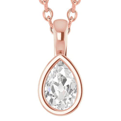 Women's Solitaire Real Diamond Pendant Slide Bezel Set Pear Old Miner 5 Ct.