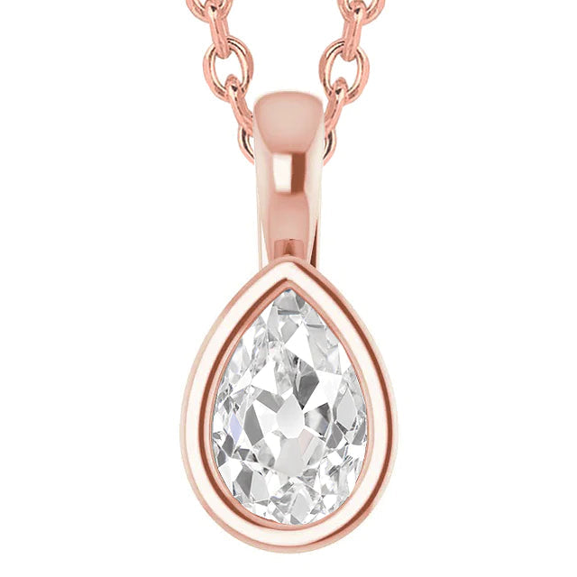 Women's Solitaire Real Diamond Pendant Slide Bezel Set Pear Old Miner 5 Ct.