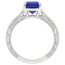 Womens Solitaire Ring Emerald Blue Sapphire Filigree Shank 2.50 Carats