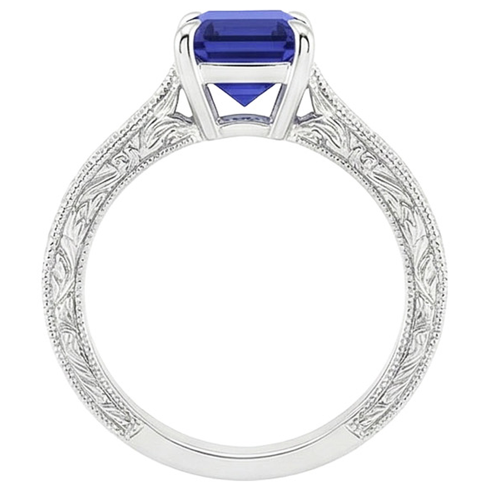 Womens Solitaire Ring Emerald Blue Sapphire Filigree Shank 2.50 Carats