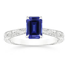 Womens Solitaire Ring Emerald Blue Sapphire Filigree Shank 2.50 Carats