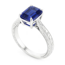 Womens Solitaire Ring Emerald Blue Sapphire Filigree Shank 2.50 Carats