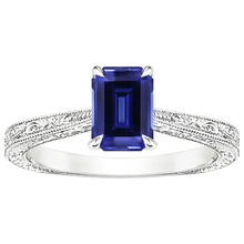 Womens Solitaire Ring Emerald Blue Sapphire Filigree Shank 2.50 Carats