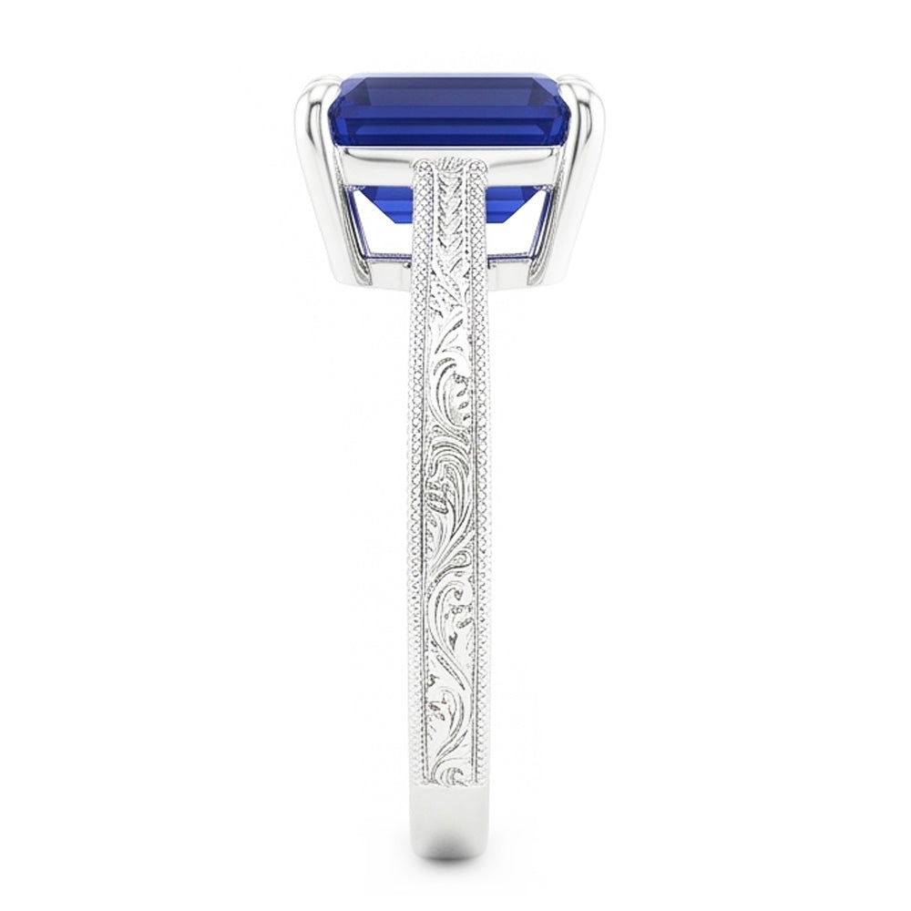 Womens Solitaire Ring Emerald Blue Sapphire Filigree Shank 2.50 Carats