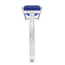 Womens Solitaire Ring Emerald Blue Sapphire Filigree Shank 2.50 Carats