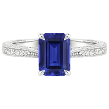 Womens Solitaire Ring Emerald Blue Sapphire Filigree Shank 2.50 Carats