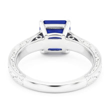 Womens Solitaire Ring Emerald Blue Sapphire Filigree Shank 2.50 Carats