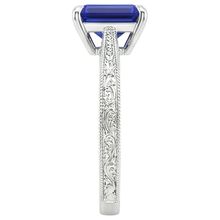 Womens Solitaire Ring Emerald Blue Sapphire Filigree Shank 2.50 Carats