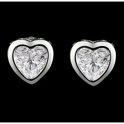 Women's Stud Earrings Heart Real Diamond Bezel Set 2 Carats