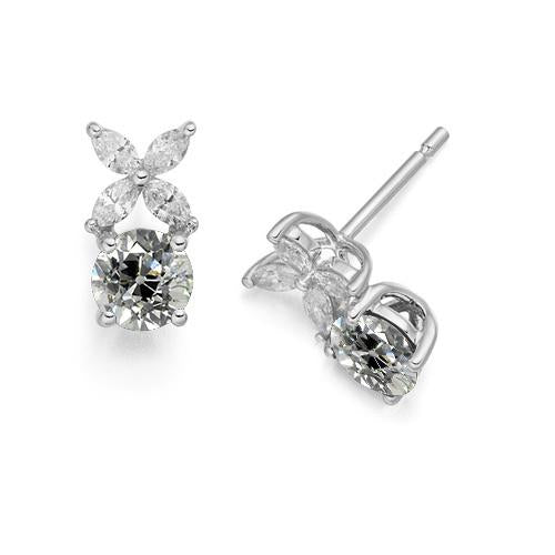 Women's Stud Earrings Marquise & Round Old Miner Genuine Diamonds 3.50 Carats